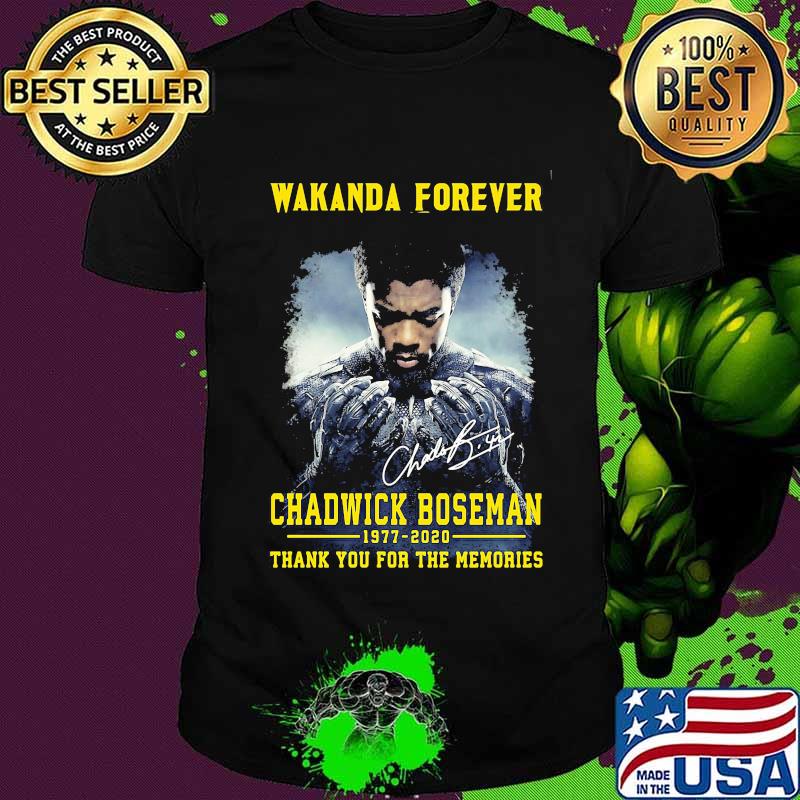 Wakanda forever black panther chadwick Boseman 1977 2020 thank you for the memories rip signature shirt