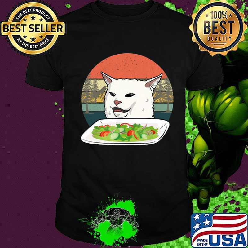 White cat eat salad vintage retro shirt
