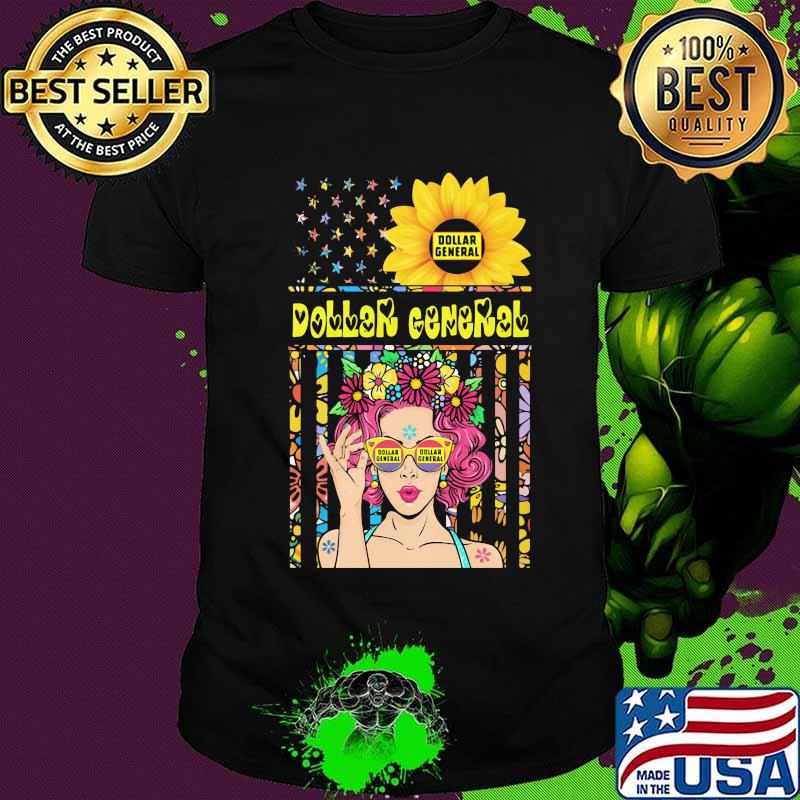 Woman sunflower dollar general american flag independence day shirt