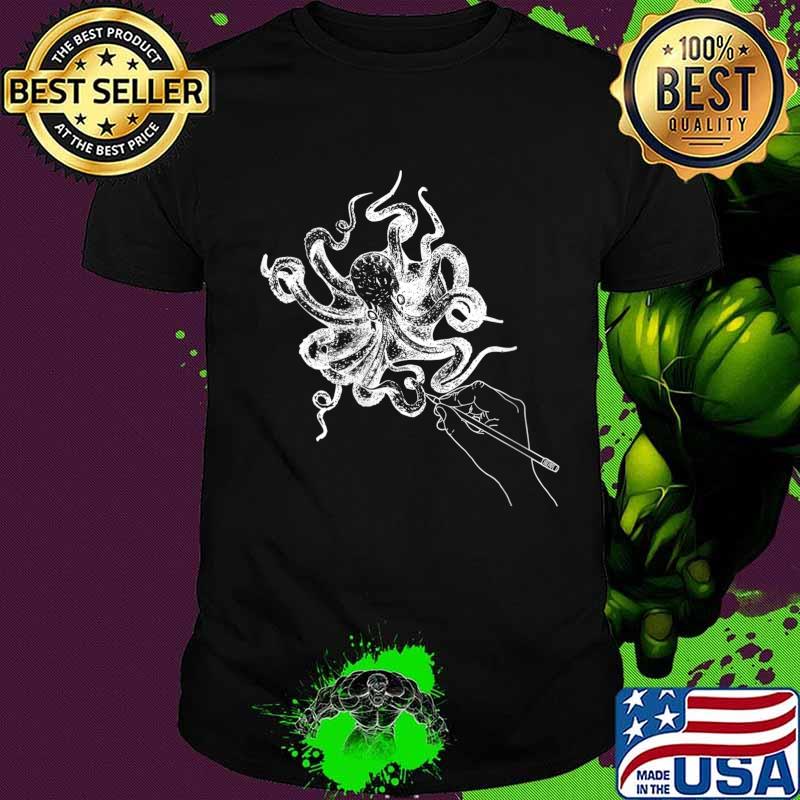 Womens Octopus hand drawing sketch graphic V-Neck T-Shirt Copy