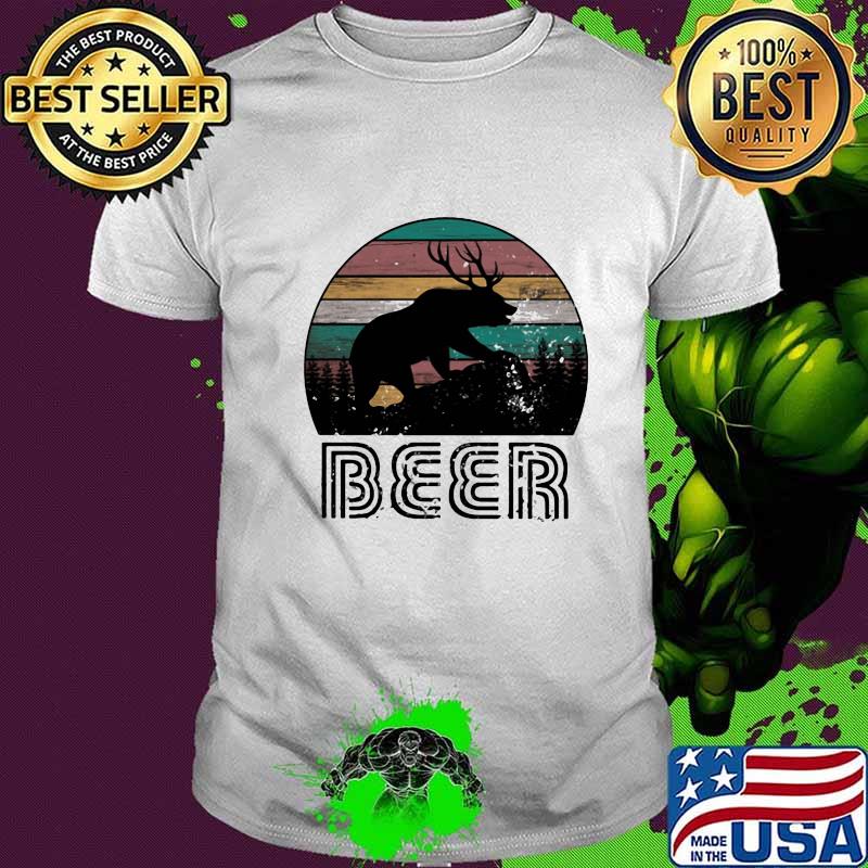 BEER DEER BEAR SUNSET VINTAGE RETRO SHIRT