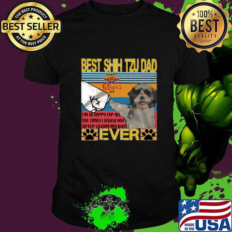 Best Shih Tzu Dad Ever Happy Father's Day Dog Vintage Retro Shirt