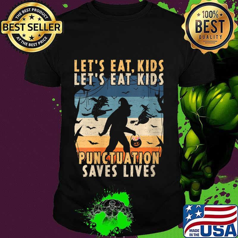 Bigfoot Halloween Trick or Treat Lets Eat Kids Shirt
