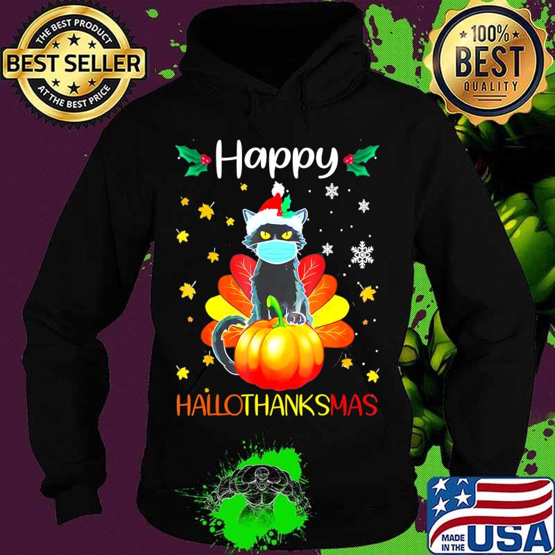 Black Cat Halloween And Merry Christmas Happy T-Shirt Hoodie Black Cat Halloween And Merry Christmas Happy T-Shirt Hoodie