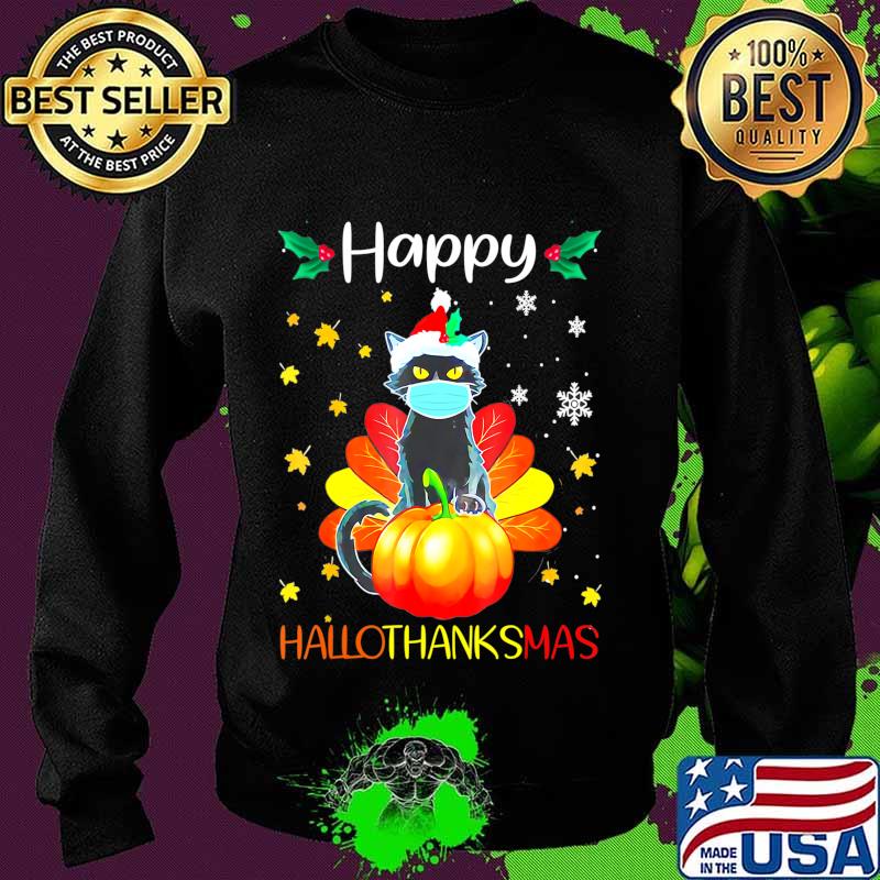 Black Cat Halloween And Merry Christmas Happy T-Shirt Sweater Black Cat Halloween And Merry Christmas Happy T-Shirt Sweater