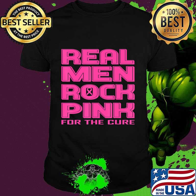Black & White Real Men Rock Pink Breast Cancer Awareness T-Shirt