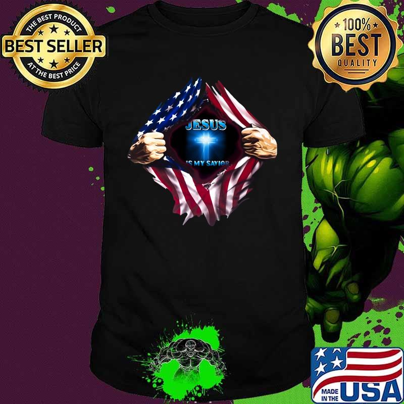 Blood insides american flag jesus is my savior shirt