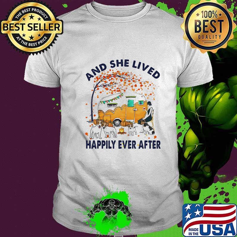 Camping pitbull and she lives happily ever after leaves tree shirt