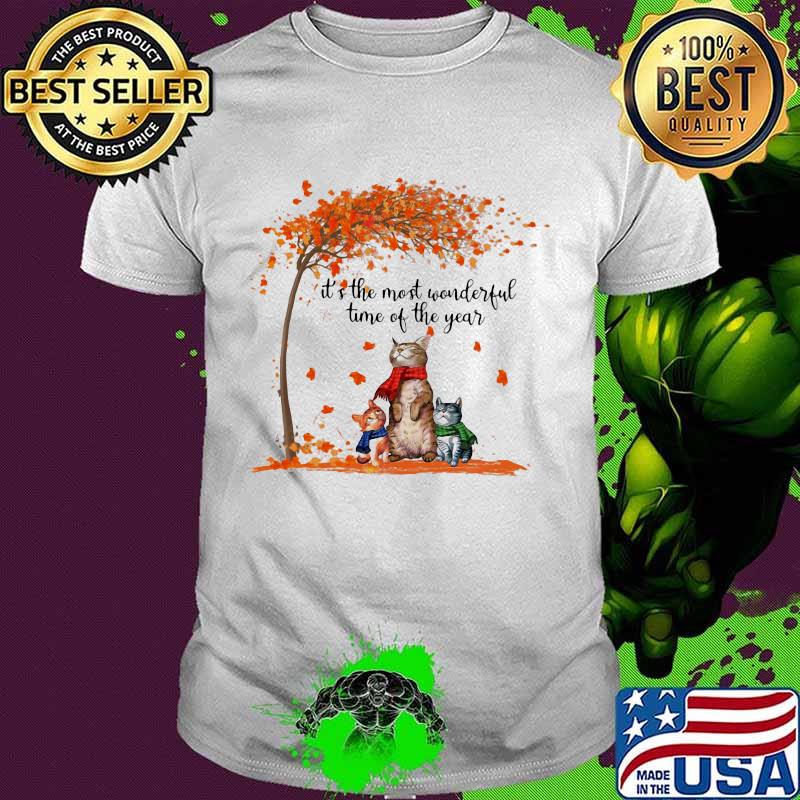 Cats it's the most wonderful time of the year leaves tree shirt