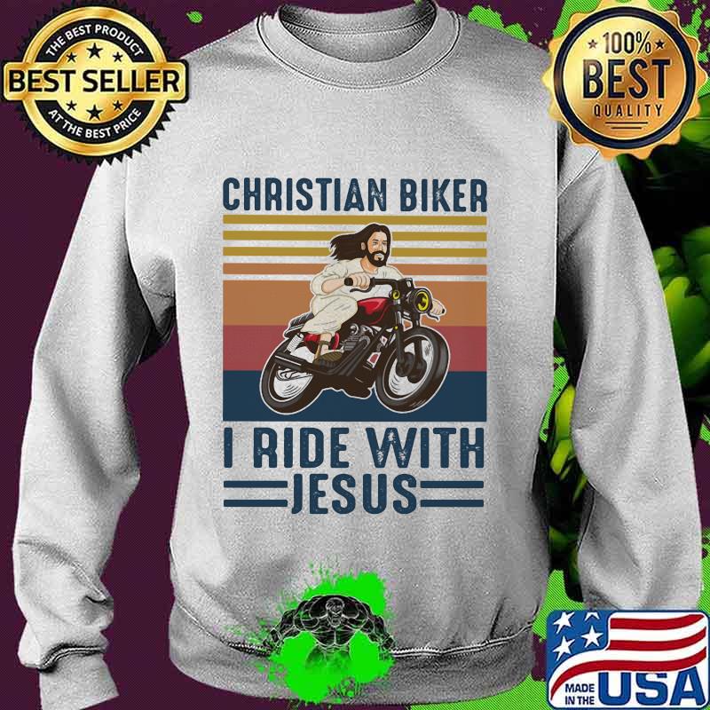 Christian biker I ride with jesus vintage retro s Sweater Christian biker I ride with jesus vintage retro s Sweater