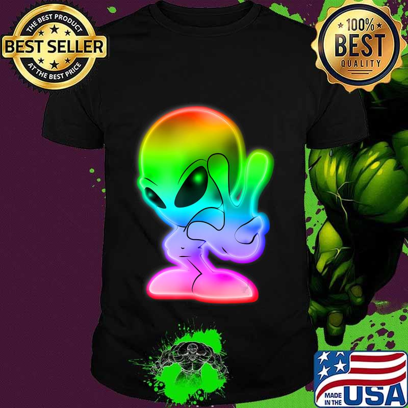 Colorful Alien Peace Sign UFO Alien Gift T-Shirt