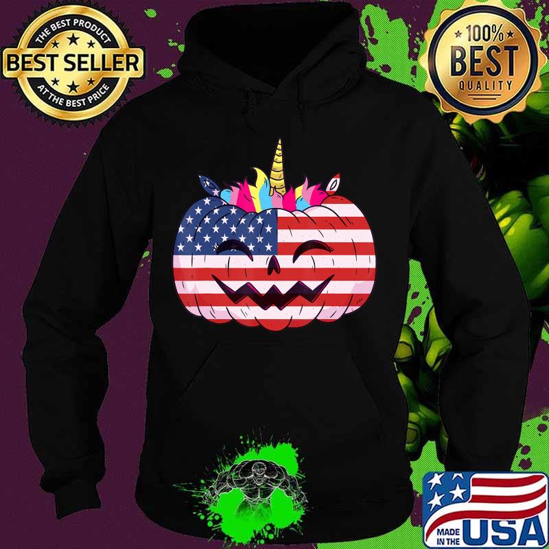 Cute Unicorn Pumpkin Halloween USA flag for girls and women T-Shirt Hoodie Cute Unicorn Pumpkin Halloween USA flag for girls and women T-Shirt Hoodie