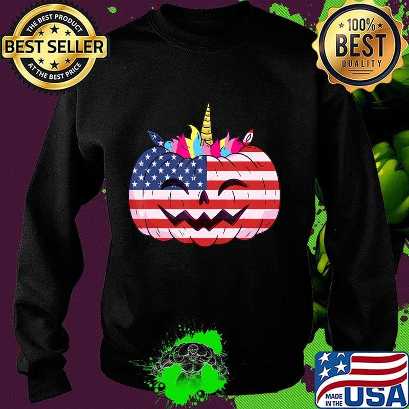 Cute Unicorn Pumpkin Halloween USA flag for girls and women T-Shirt Sweater Cute Unicorn Pumpkin Halloween USA flag for girls and women T-Shirt Sweater