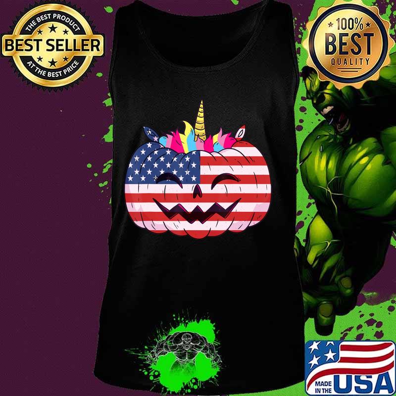 Cute Unicorn Pumpkin Halloween USA flag for girls and women T-Shirt Tank top Cute Unicorn Pumpkin Halloween USA flag for girls and women T-Shirt Tank top