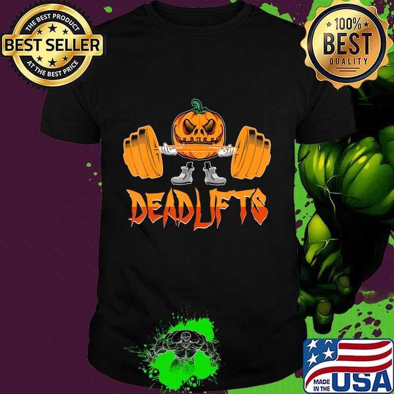 Deadlifts Weightlifting Pumpkin Gym Workout Halloween T-Shirt