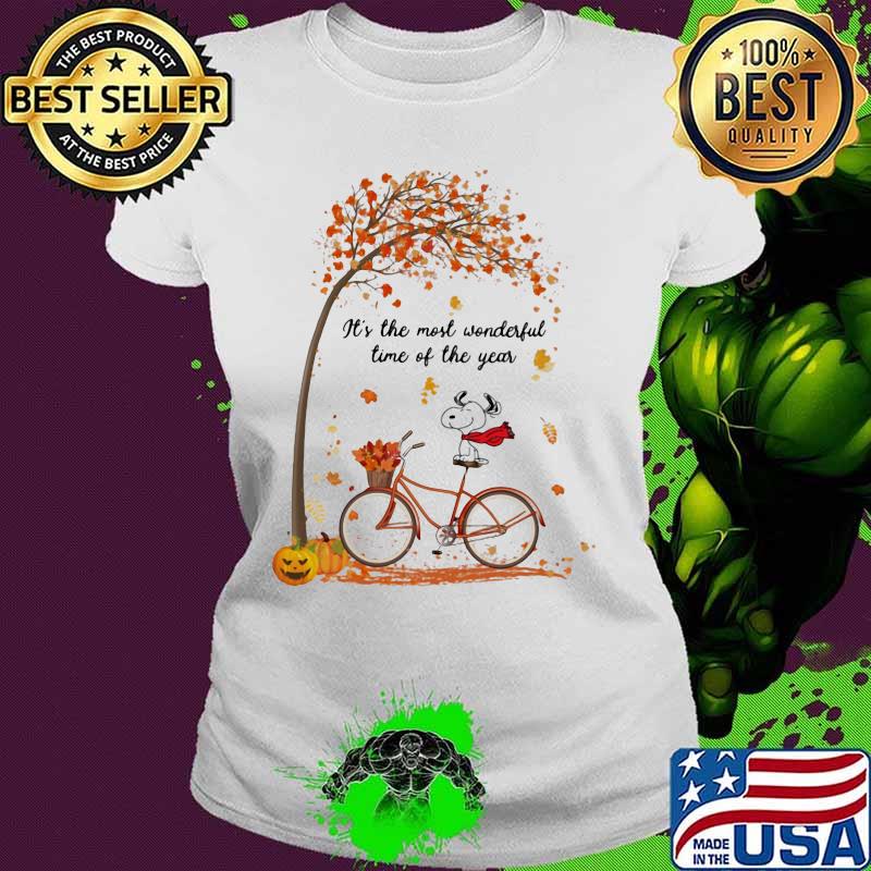 Dog riding bicycle bus it's the most wonderful time of the year leaves tree s Ladies tee Dog riding bicycle bus it's the most wonderful time of the year leaves tree s Ladies tee