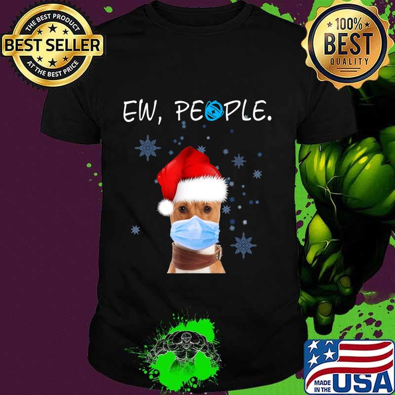 Ew People Basenji Dog Wearing A Face Mask In Xmas T-Shirt