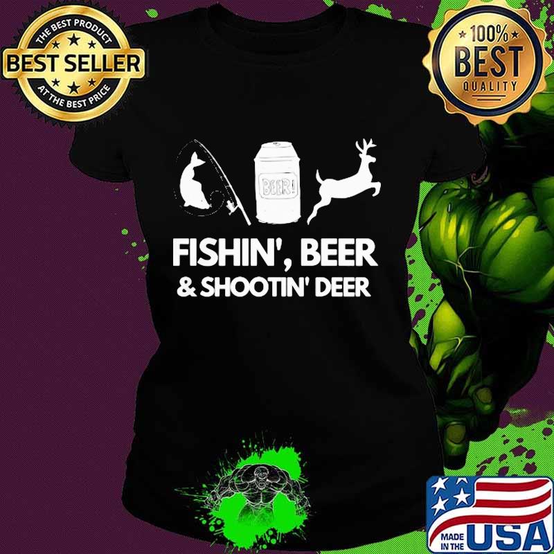Fishin', beer, & shootin deer sticker cute s Ladies tee Fishin', beer, & shootin deer sticker cute s Ladies tee