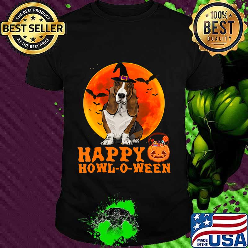 Funny Basset Hound Dog Halloween Happy Howl-o-ween T-Shirt