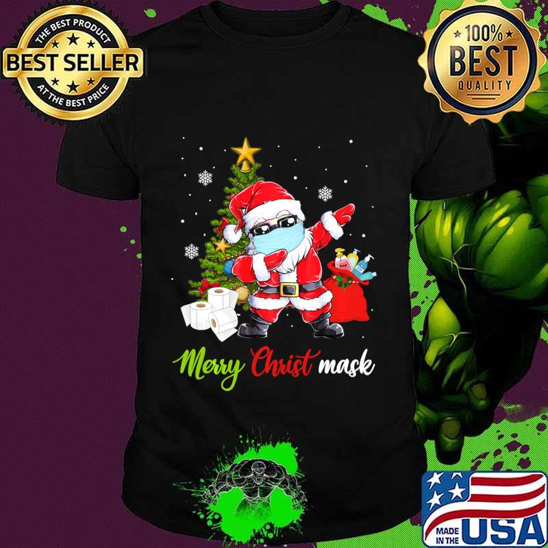 Funny Merry Christ-mask Tshirt Santa Dabbing Wearing Mask Shirt