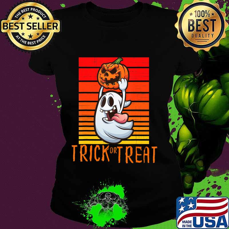 Ghost Holding Jack o Lantern Trick or Treat - Halloween T-Shirt Ladies tee Ghost Holding Jack o Lantern Trick or Treat - Halloween T-Shirt Ladies tee