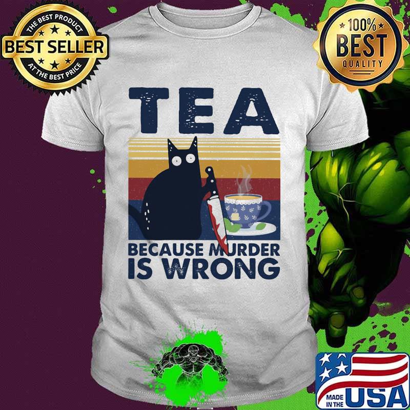 Halloween black cat hold knife tea because murder is wrong vintage retro shirt