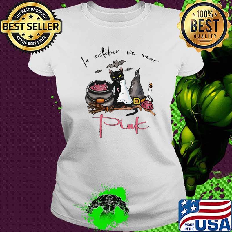Halloween Cat In October We Wear Pink Ribbon Breast Cancer T-Shirt Ladies tee Halloween Cat In October We Wear Pink Ribbon Breast Cancer T-Shirt Ladies tee