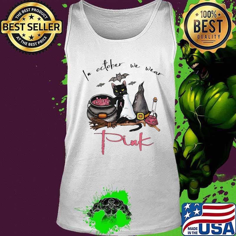 Halloween Cat In October We Wear Pink Ribbon Breast Cancer T-Shirt Tank top Halloween Cat In October We Wear Pink Ribbon Breast Cancer T-Shirt Tank top