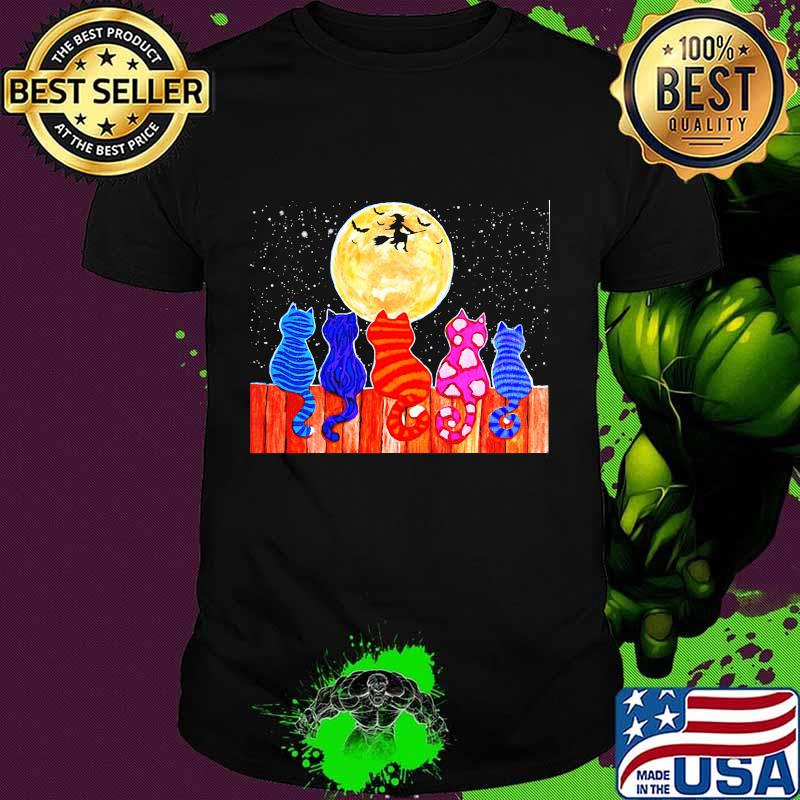 Halloween cats color seeing moon witch shirt