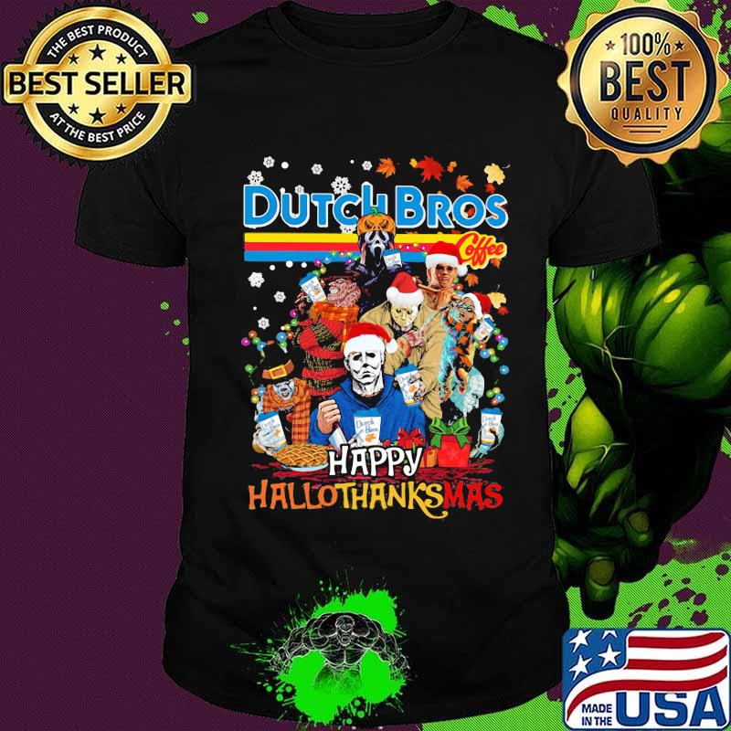 Halloween horror characters dutch bros happy hallothanksmas halloween thanksgiving christmas shirt
