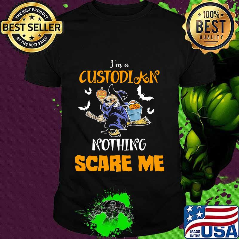 Halloween witch i'm a custodian nothing scare me pumpkins shirt