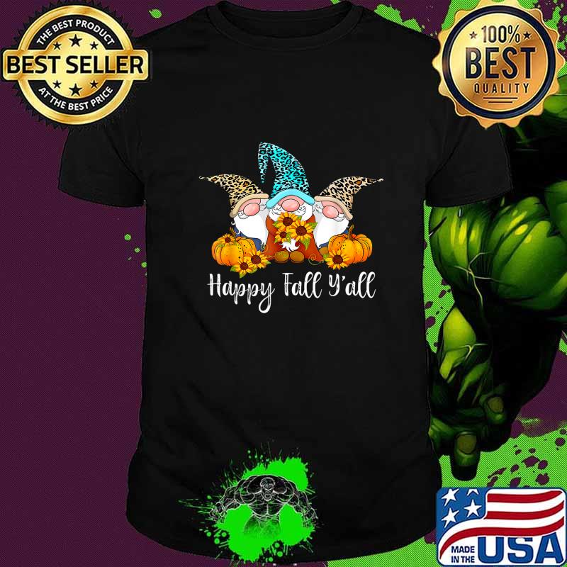 Happy Fall Y'all Gnome Leopard Pumpkin Funny Autumn Gnomes T-Shirt