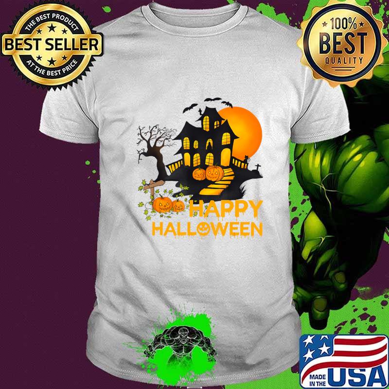 Happy Halloween Costumes Funny Pumpkins House Men Women Kids T-Shirt