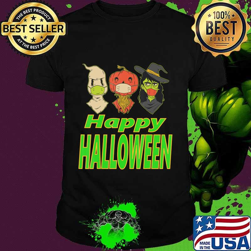 Happy Halloween Ghost Pumpkin man and Witch in Masks T-Shirt
