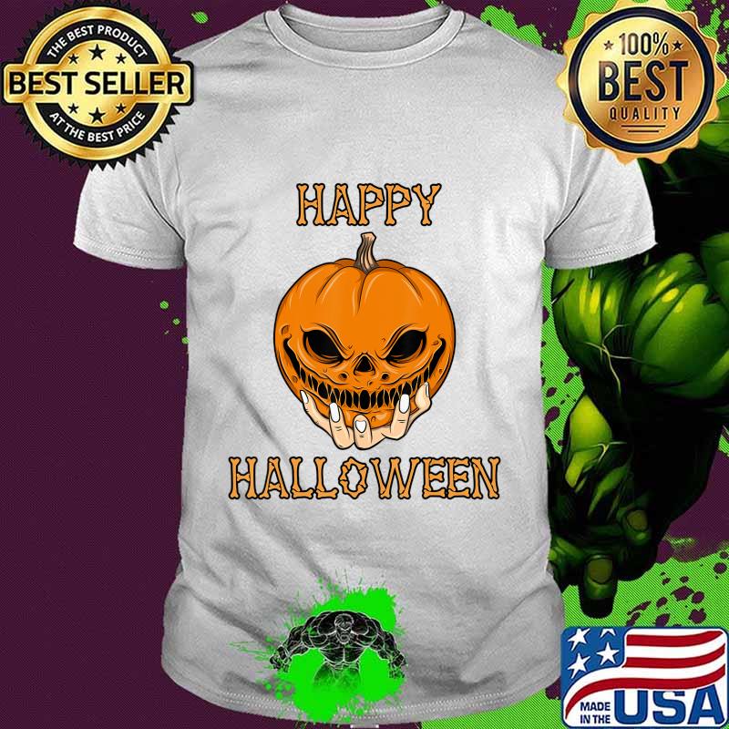 Happy Halloween Shirt Women Men Bones Scary Pumpkin Face T-Shirt
