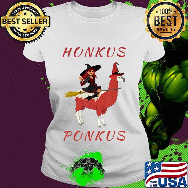 Honkus Ponkus, witch riding llama T-Shirt Ladies tee Honkus Ponkus, witch riding llama T-Shirt Ladies tee
