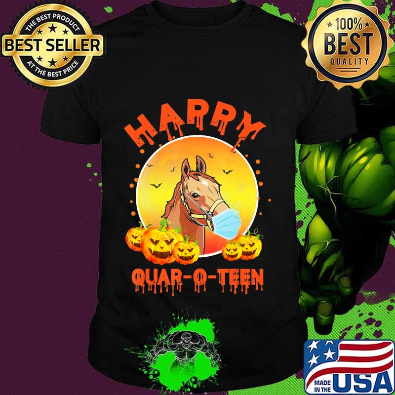 Horse Face Mask Pumpkin Happy Quarto Teen Halloween T-Shirt