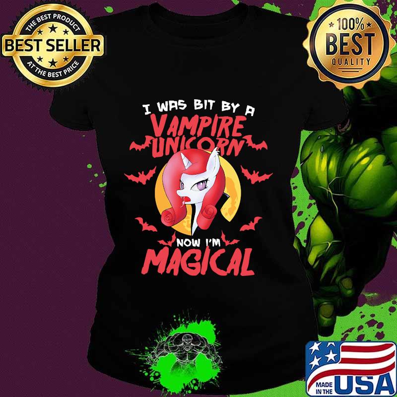 I Was Bit By A Vampire Unicorn Now I'm Magical Moon Halloween Shirt Ladies tee I Was Bit By A Vampire Unicorn Now I'm Magical Moon Halloween Shirt Ladies tee