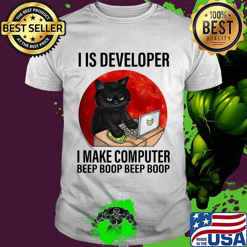 Never underestimate a cat lady with a computer science degree black cat moon blood halloween shirt