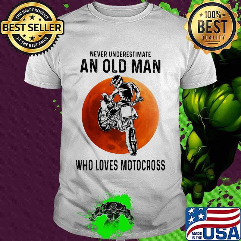 Never underestimate an old man who loves motocross moon blood halloween shirt