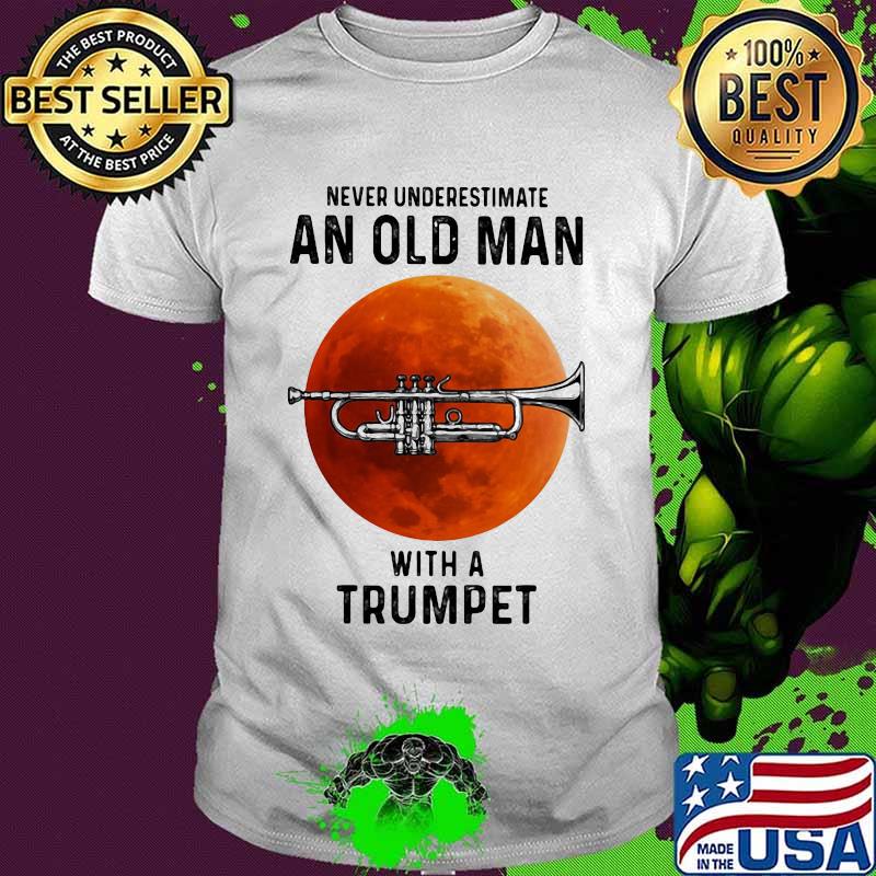 Never underestimate an old man with a trumpet moon blood halloween shirt