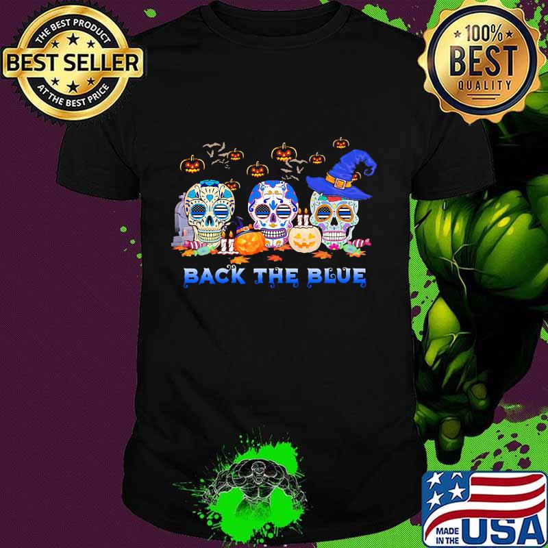 Official back the blue skull pumpkin halloween shirt