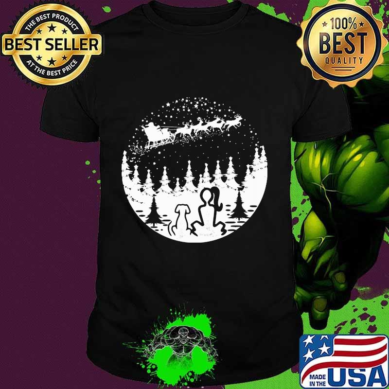 Official dog and girl santa claus and reindeer christmas shirt