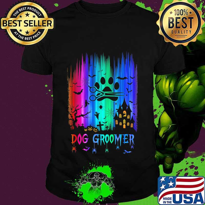 Official dog groomer colors bats pumpkin halloween shirt