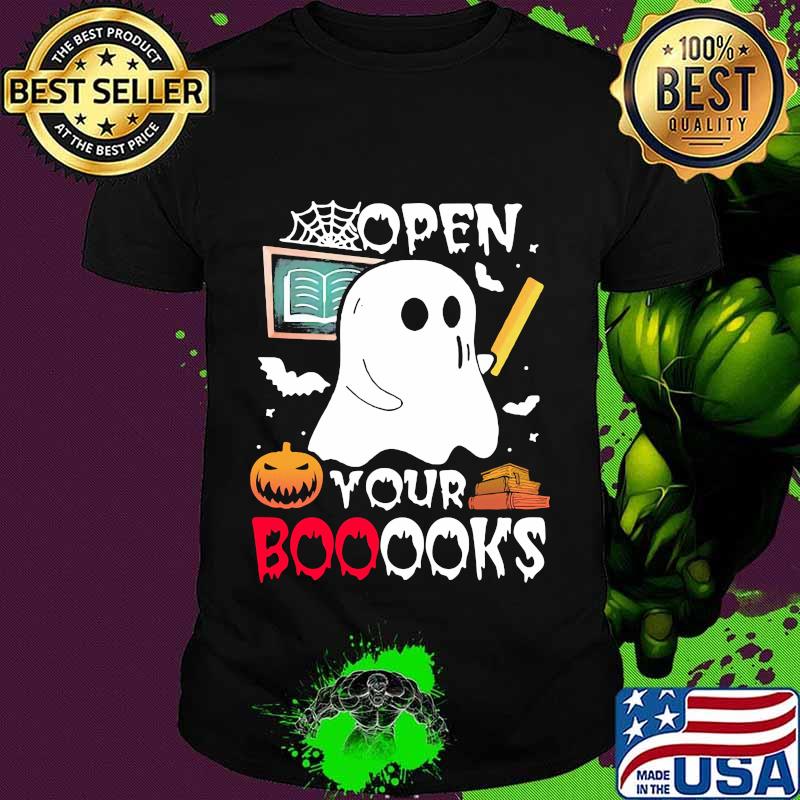 Open your booooks teacher ghost pumpkin halloween shirt