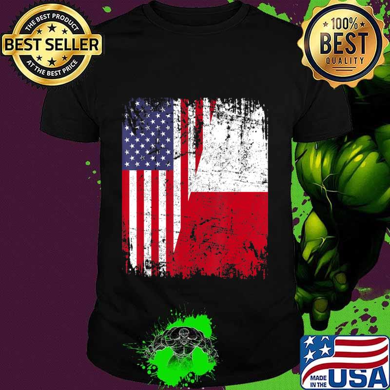 POLISH ROOTS Half American Flag USA POLAND FLAG T-Shirt