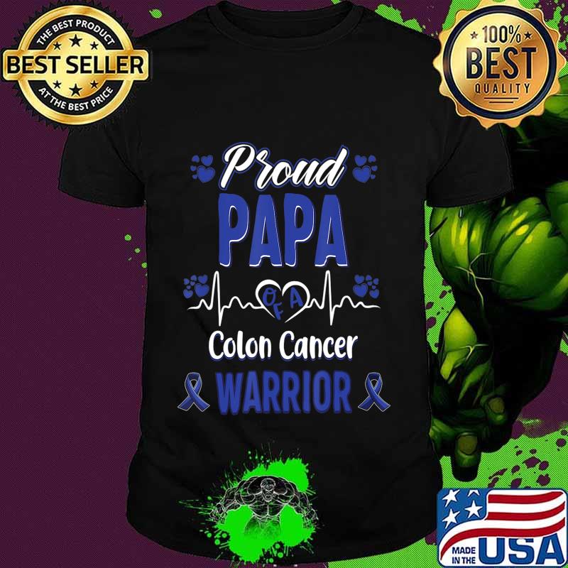 proud Papa Colon cancer warrior awareness ribbon Blue T-Shirt