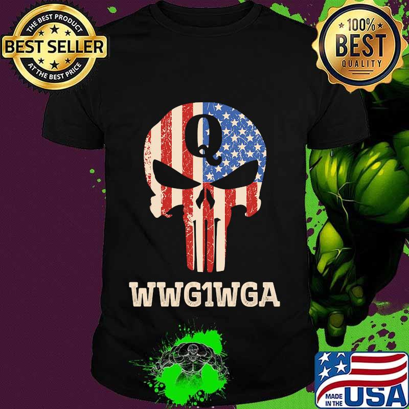 Q wwg1wga skull american flag shirt