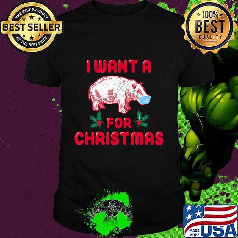 Quarantine Christmas Hippo Hippopotamus Retro Christmas Gift T-Shirt