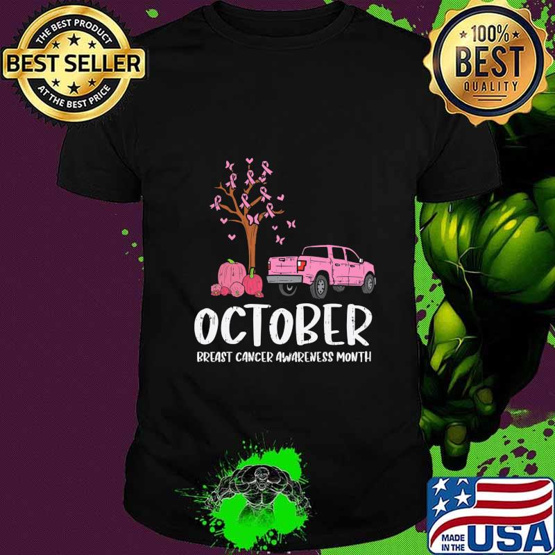 Ribbon Tree Truck October Breast Cancer Awareness Month Gift T-Shirt